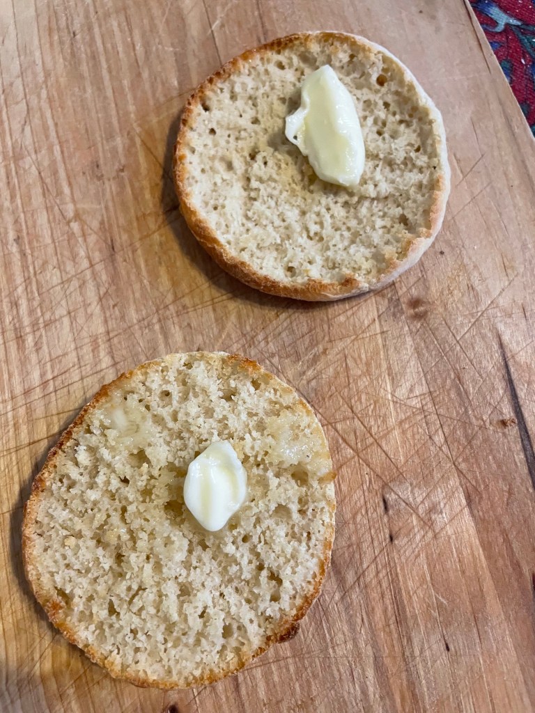 Buttermilk English Muffins toasted with butter