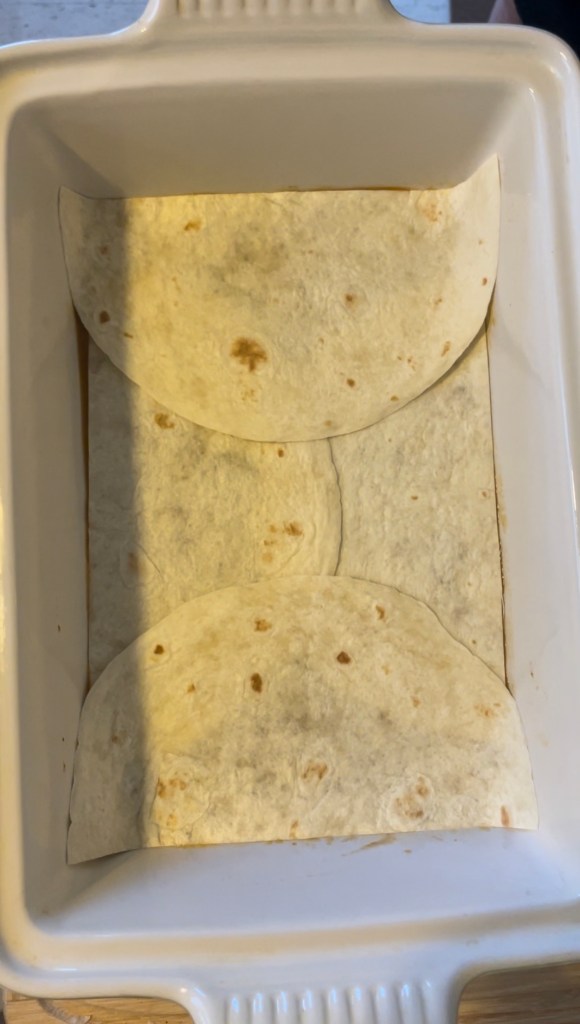 Easy Enchilada Lasagna using flour tortilla